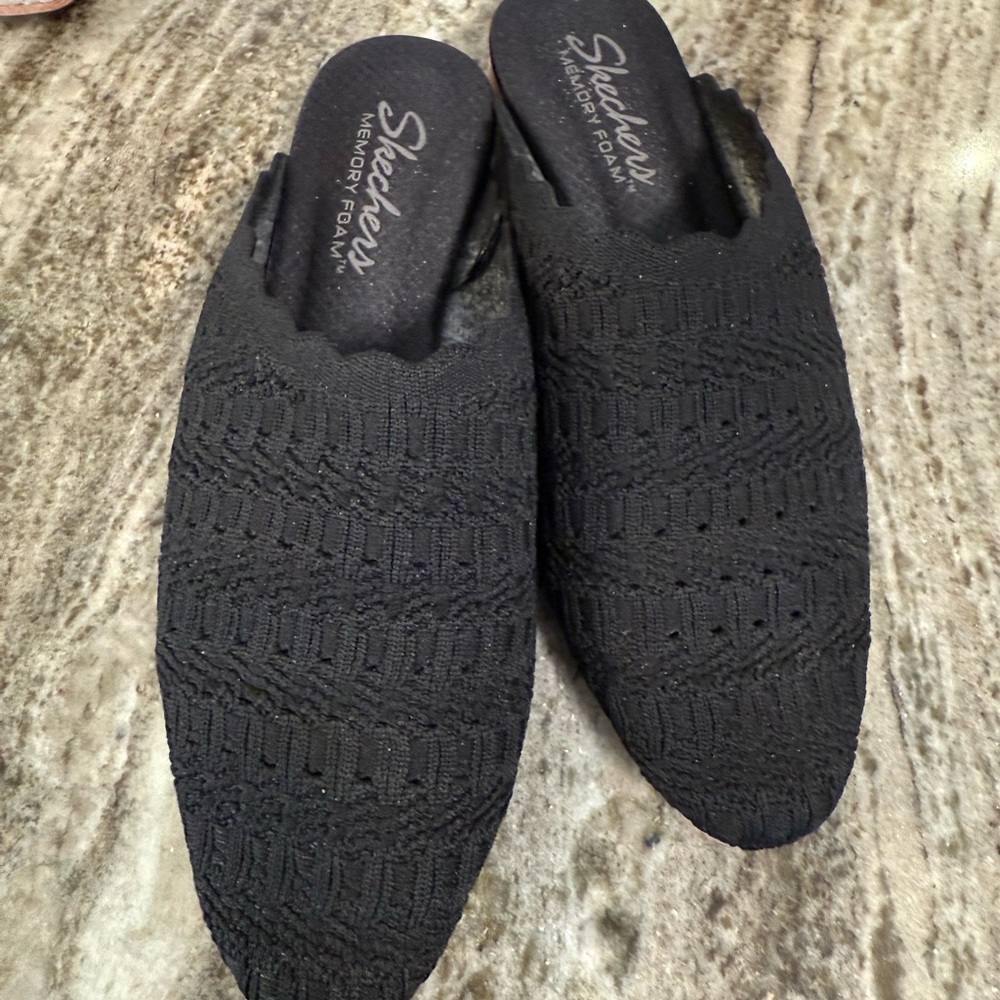 Skechers Black Knit Comfort Slip-Ons